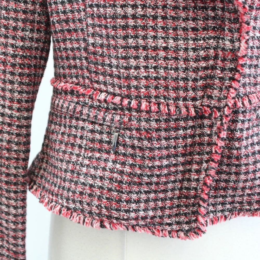 White House Black Market Tweed Moto Blazer Jacket Red Black Metallic Size 0 - Picture 8 of 12